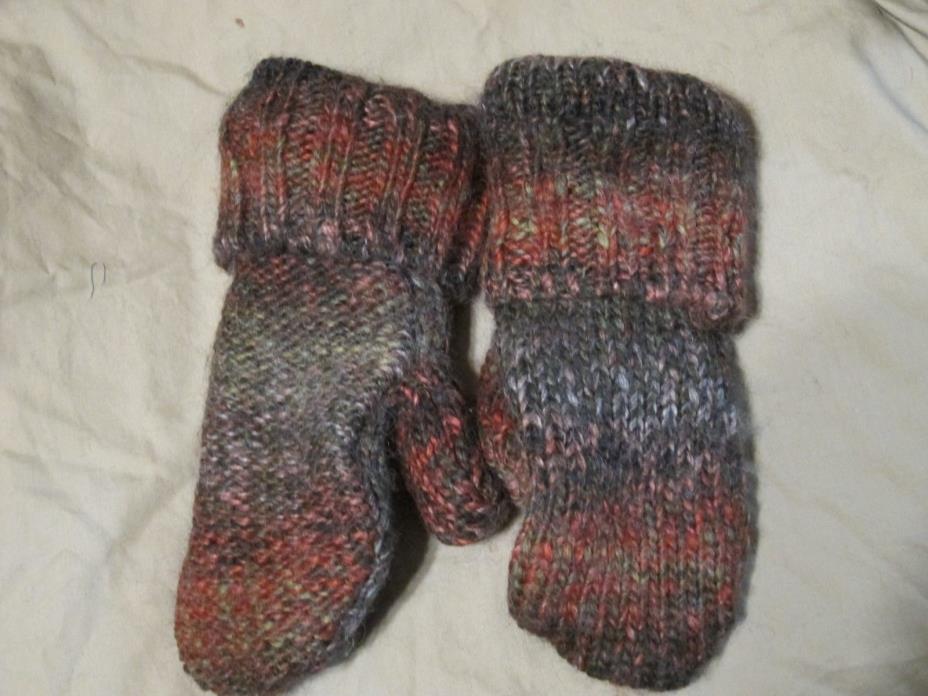 Recycled Wool Mittens Fleece Lined Boy's or Girls 5-8 yrs Black Red WARM