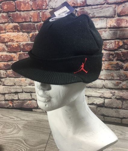 *New Air Jordan Kids / Youth Size 8/20 Brimmed Beanie Hat Black Red Nike Winter