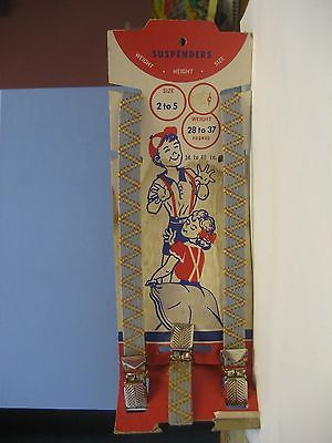 VINTAGE 1950's CHILD SUSPENDERS ON ORIGINAL CARD/WEIGHT 28 TO 37 LBS/34