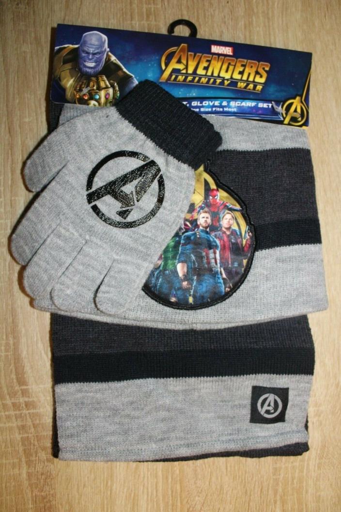 NEW Boys 3 pc Set Marvel Avengers Infinity War Hat Gloves & Scarf