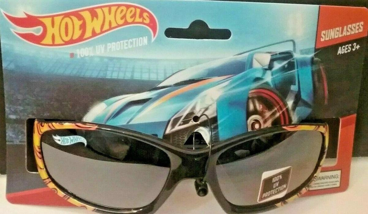Hot Wheels Kids 3+ shatter resistant sunglasses. 100% UVA/UVB protection. FLAMES