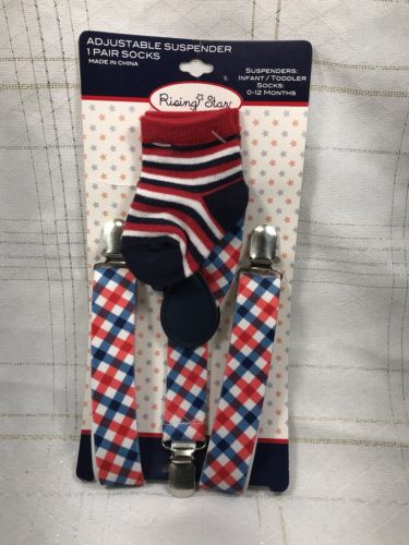 Rising Star Baby Boy Infant Toddler Adjustable Suspender 1 Pair Socks Set 0-12m