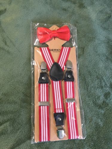 Bow Tie And Suspenders Jierko Kids Set Red And White