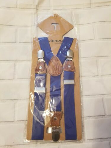 NEW Clip On Suspenders with Bow Tie JIERKU Kids Toddler Royal Blue Leather