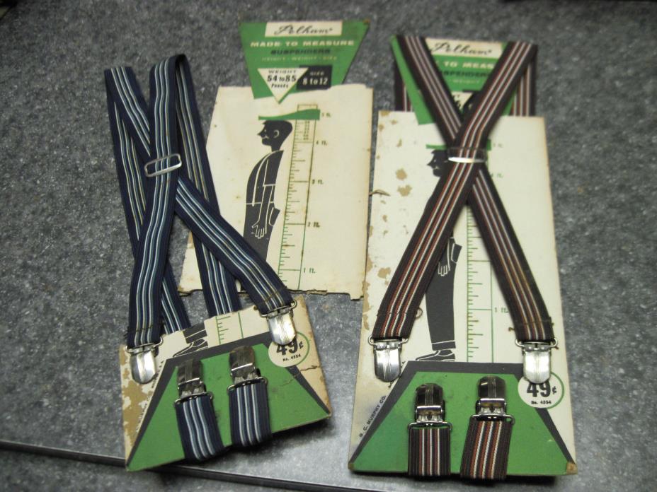2 Pair VIntage Boy's Striped Suspenders Pelham GC Murphy