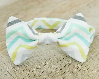 Easter Chevron Bow Tie Boys 12-24 Months Yellow Gray Blue Pre-Tied Bowtie NEW HM