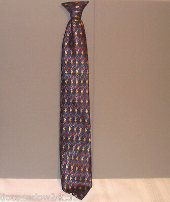 Boy's Navy Blue Gold Dia Red Square Geometric Polyester Clip-on Neck Tie #306