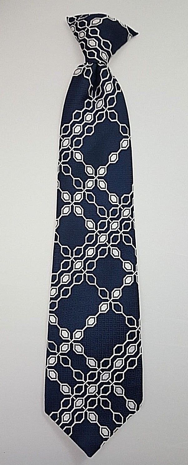 Youth Clip on Tie Blue with White Pattern 18