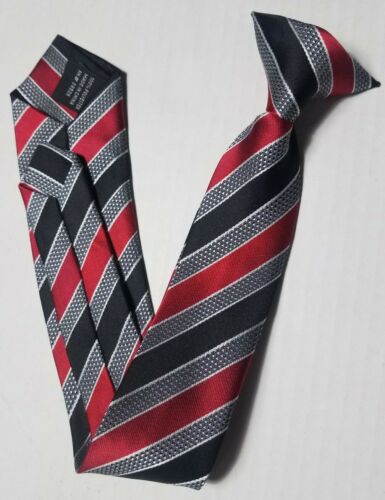 Unbranded Boy Red Gray Black Striped Dotted Polyester Dressy Clip On Tie Lot2