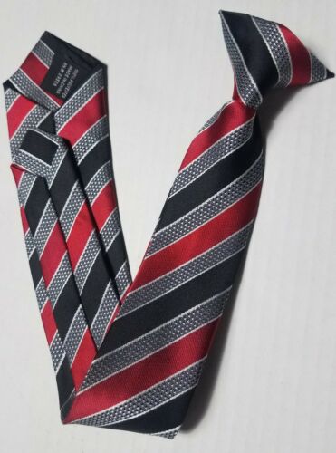 Unbranded Boy Red Gray Black Striped Dotted Polyester Dressy Clip On Tie Lot1