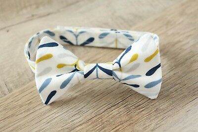 Cream and Blue Bow Tie w/Yellow Boys Size 5-10 Years Adjustable Organic Bowtie