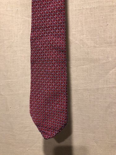 Brooks Brothers Makers Boys Youth Slim Tie 100% Silk Red Blue Circles 3 5/8W 50L