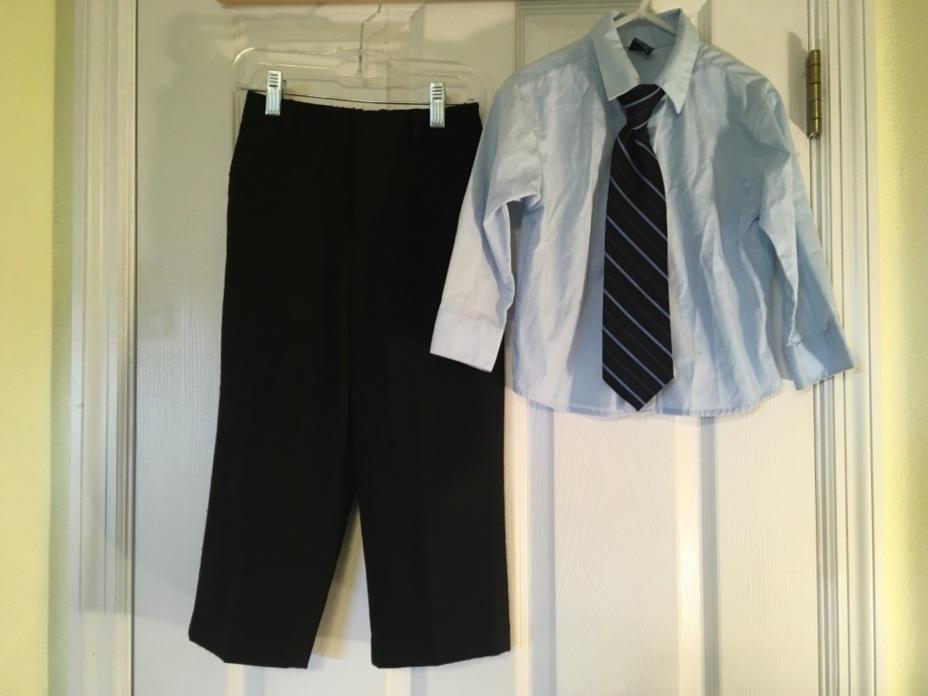 Calvin Klein Boys 4T Solid Black Dress Suit Pants elastic Waistband Tie Shirt