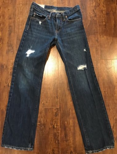 Abercrombie Kids A&F Classic Straight Dark Wash Distressed Jeans Boys 14