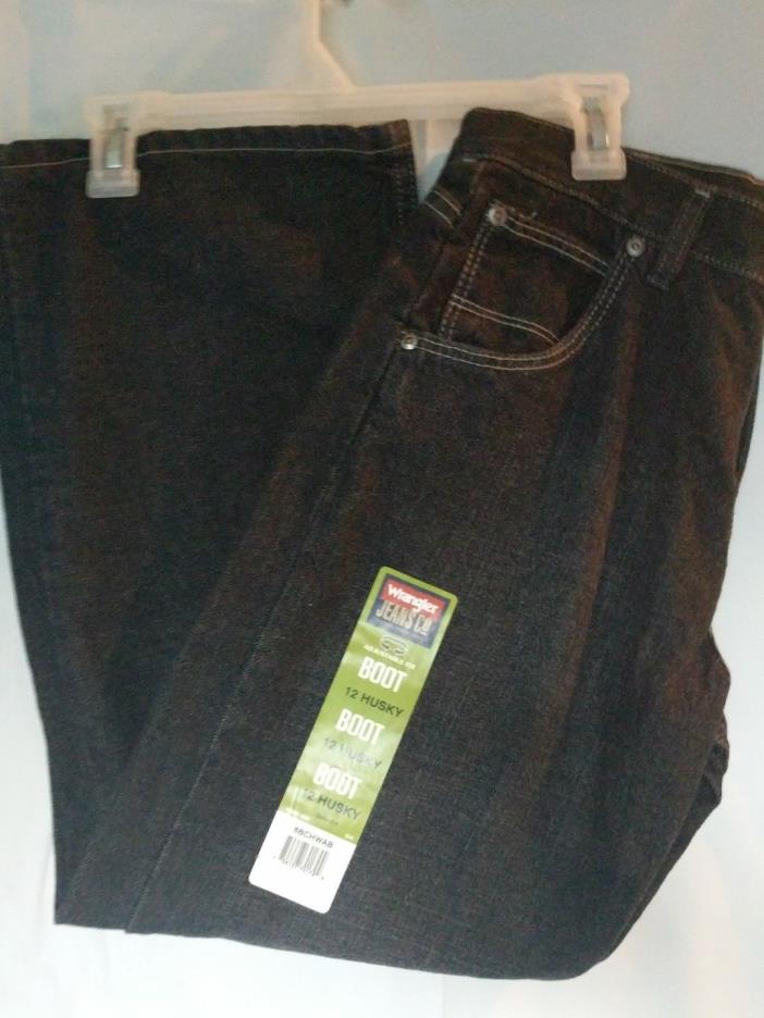 NEW Wrangler Boot Jeans Boys 12 Husky Black Tag Adjustable Waist Black Denim F19