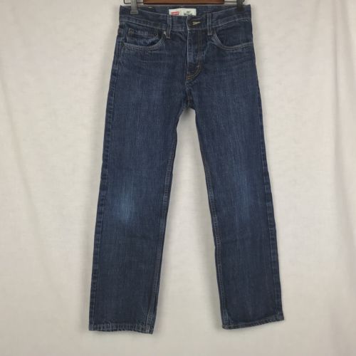 Levis 505 Boys Jeans Blue Denim Dark Wash Straight Leg Size 16 Regular Fit 28x28