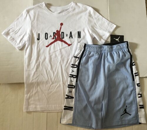 NWT Nike Air Jordan Youth Boy White Jumpman T Shirt BlueMesh Shorts Sz L Lot