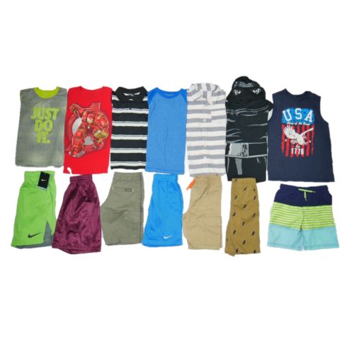 14 PC BOYS LOT SZ 6-7 NAME BRAND SCHOOL PLAY OUTFITS SHORTS SHIRTS ATHLETIC EUC