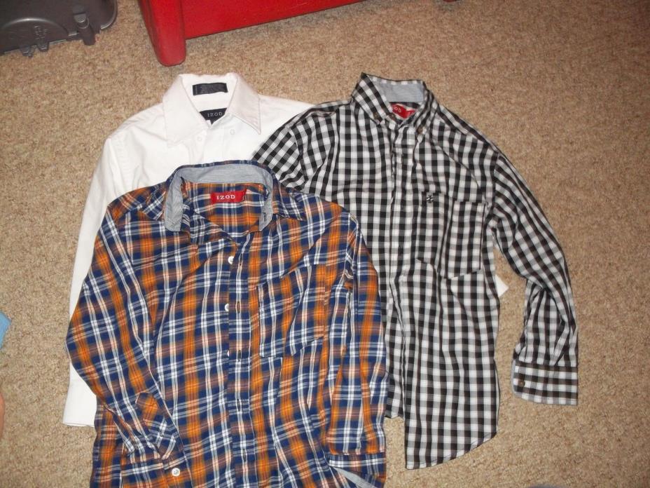 EUC LOT OF 3 DRESS SHIRTS BOYS SIZE 8 IZOD WHITE BLACK BLUE PLAIDS