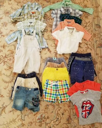 toddler lot of boys clothes sizes 6-12 mons, button down shirts, shorts, overall