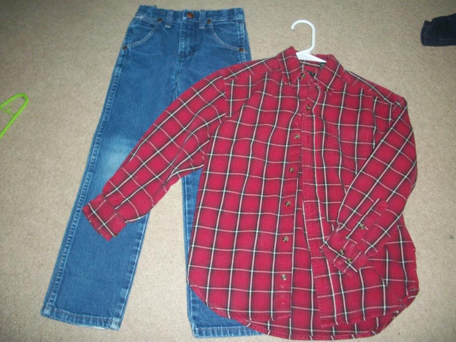 BOYS LOT OF 2:  RED PLAID SHIRT & WRANGLER JEANS   ...SIZE 7