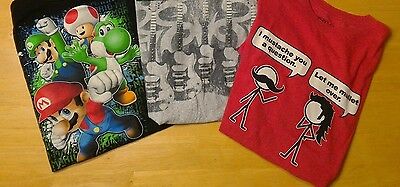 Graphic T-Shirt Boys Guitar Mustache Mario XL 14-16 Lot