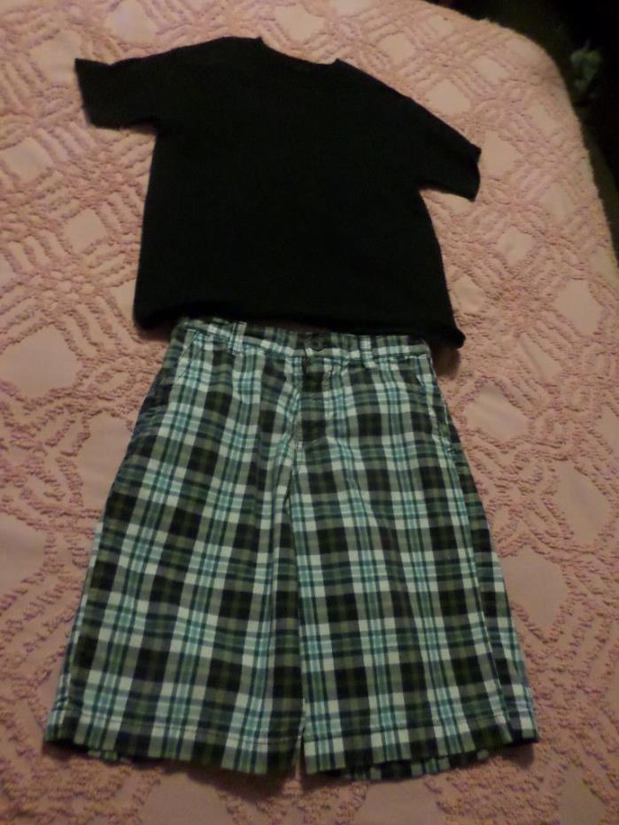 BOYS SZ 10 OLD NAVY ADJUSTABLE WAIST SHORTS AND FRUIT OF LOOM SHIRT  VGUC