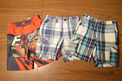 Lot of 3 Pair Boy's Shorts Size Small (4) & 4T Sonoma, Disney Cars Swim Shorts