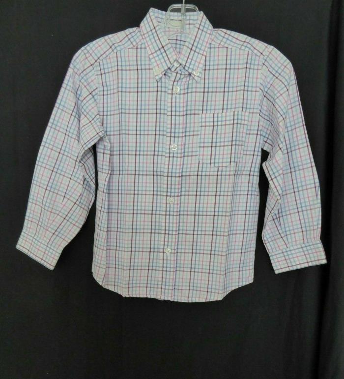 Boys New Shirt Long Sleeve Button Down Arc-en-ciel Shades Blue Plaid 4 yr