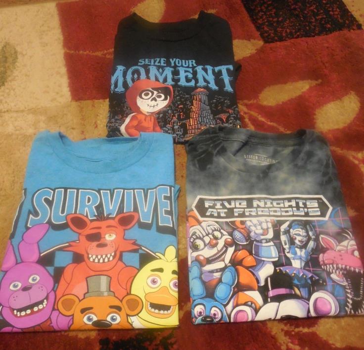 3pcs LOT Youth Boys Graphic Tee Shirt M 10-12 Coco Five Nights At Freddy's VGUC