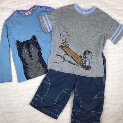 Lot Of Hanna Andersson Boys 120 ( 6/7 ) Peanuts Wolf Shirts Shorts *Stains *Read