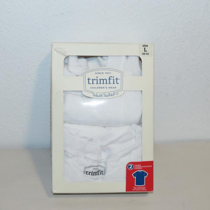 TRIMFIT BOYS 2-PACK 100% COMBED COTTON T-SHIRTS WHITE SIZE L 10-12
