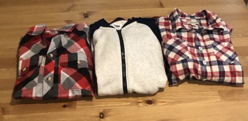 BOYS LOT 3 LARGE & XL 12/14 Button Down Shirt Old Navy Zip Up Sweatshirt Plaid