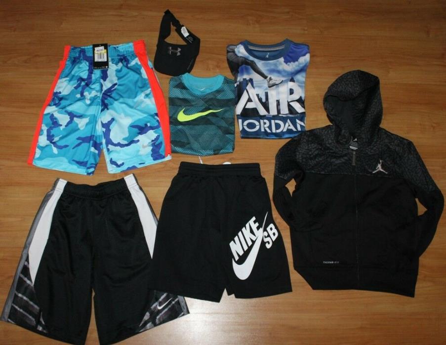 Lot of 7  Boys Nike Shirt, Shorts, Jacket, Under Armour UA Visor Size Small EUC