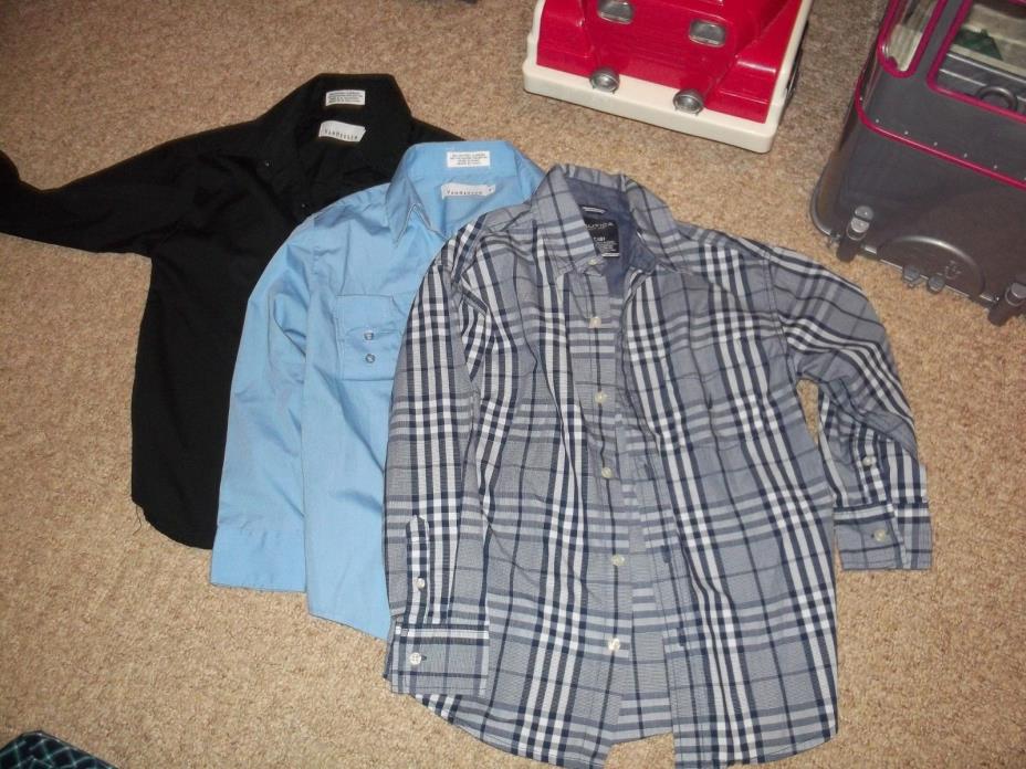 EUC LOT OF 3 DRESS SHIRTS BOYS SIZE 8 VANHEUSEN NAUTICA BLACK BLUE PLAID