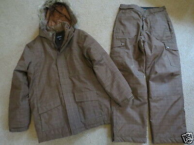 Lands End brown+green plaid hooded winter coat+matching snowpants youth XL 18-20