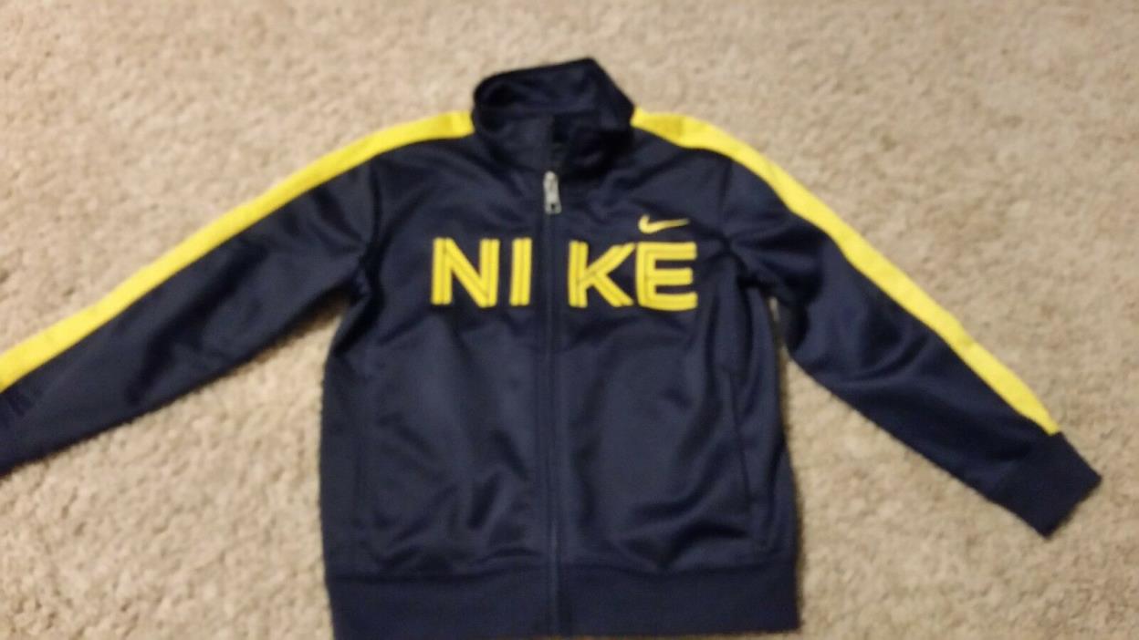 Nike Full Zip Jacket Long Sleeve Boys Size S (5) Navy Blue Yellow Pockets NICE!!