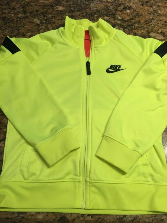 Boys NIKE Fluorescent Yellow Zip Front Lightweight Jacket Size M 6 Embroidered