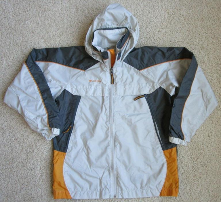 Columbia youth boys windbreaker jacket rain coat 10/12 Gray Orange Packable EUC