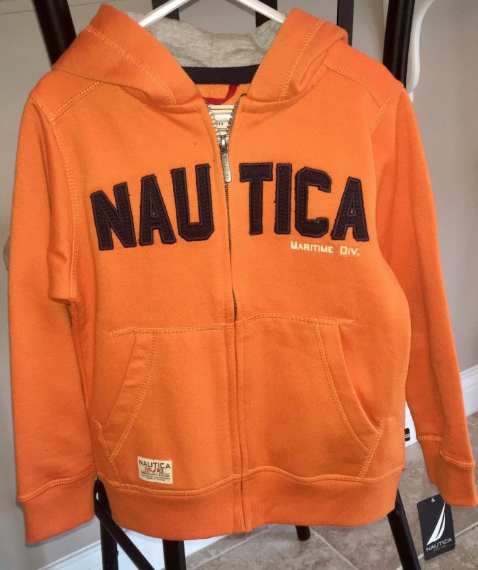 Kids Boys Nautica Full Zip Orange Navy Blue Hooded Coat Jacket, Size 4 Small S