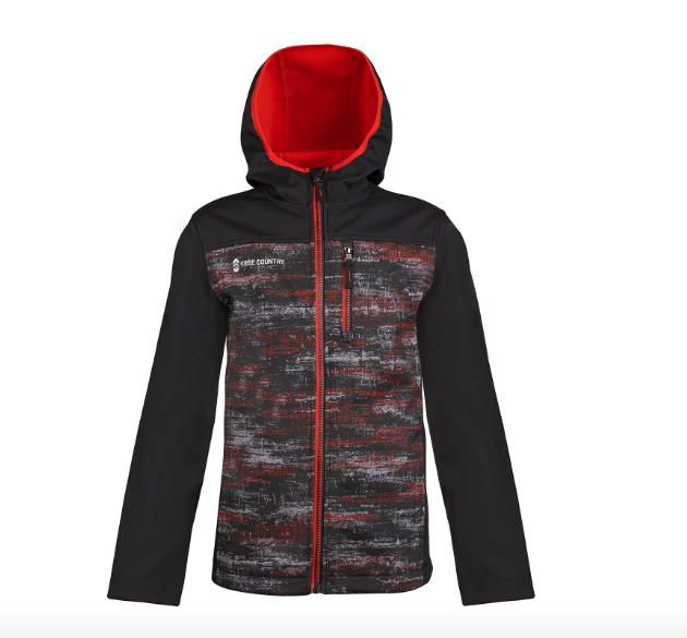 Free Country Softshell Boys Jacket, Size 10/12, Black & Red in Color