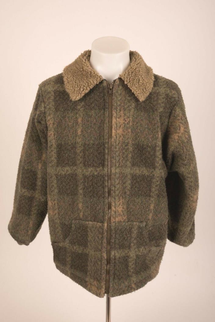 Corky & Company Boys Plaid Coat Jacket Sz 5 Green Tan Sherpa Fleece-lined