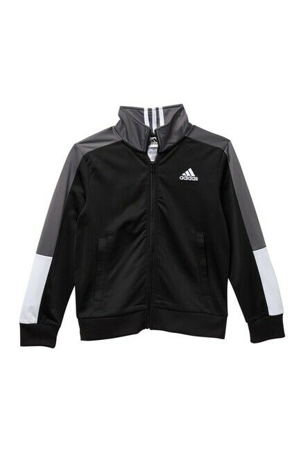 Adidas Boys Paramount Tricot Jacket Zipper Blk/Wht/Gray * Sz Large 14-16 *NWT