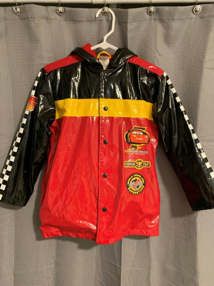 Disney Lightning McQueen Hooded Raincoat Jacket Boys size 7/8 Waterproof Vinyl