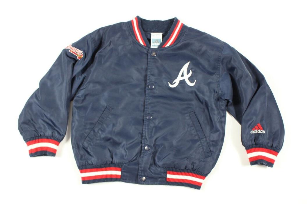 Vintage 90s Adidas Boys Size 5/6 Atlanta Braves Baseball Satin Bomber Jacket