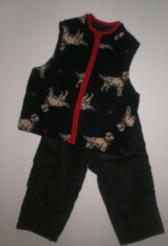 NEW Boys HARTSTRINGS sz 4/5 Black Red PUPPY Fleece VEST Corduroy CARGO PANTS SET