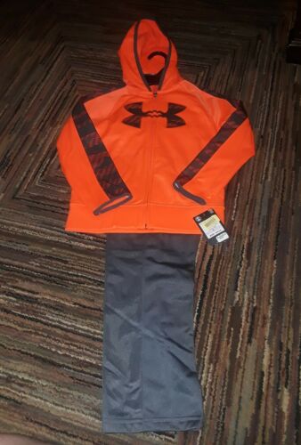 NWT UNDER ARMOUR BOYS 2 PIECE ZIP UP JACKET SWEATPANTS SET ORANGE SZ 6