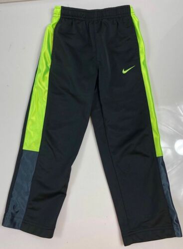 Nike Boys Sz 4 Black Athletic Pants Sweat Track Stripe Swoosh Green Lounge Comfy