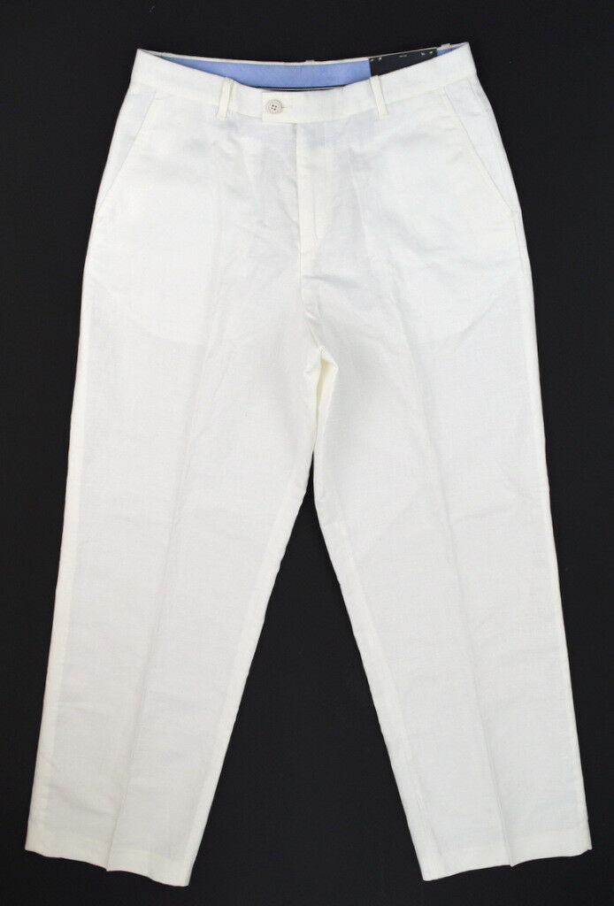 NAUTICA Boy's White Linen Cotton DRESS BLUES Plain Front Dress Pants ~ 20R