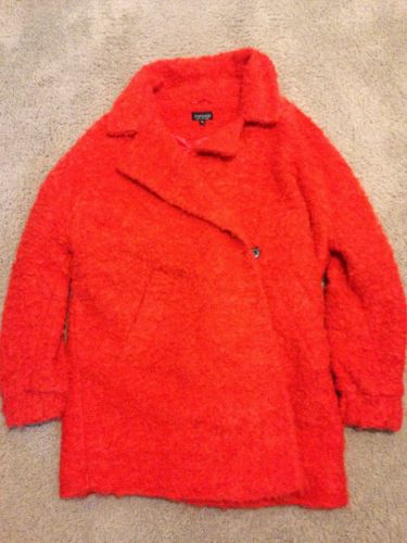 TOPSHOP 100% Polyester Women's Orange Fluffy Long Coat